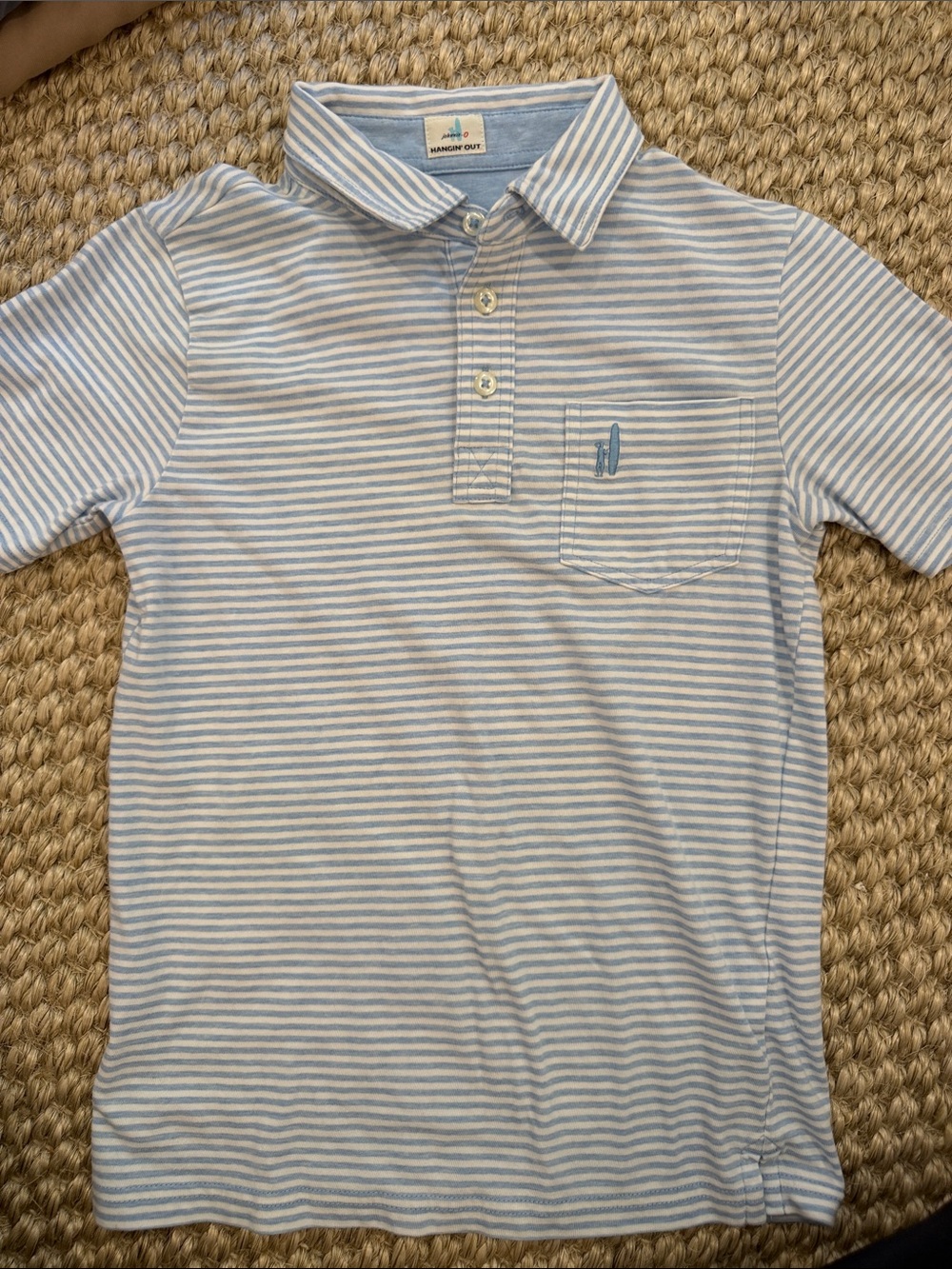 johnnie-O Light Blue & White Striped Polo for Kids